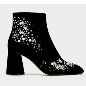 Zara Black Pearl Embellished Ankle Boots